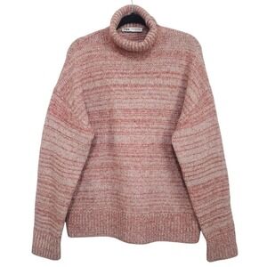 Zara Turtleneck Sweater Women XS Pink Oversized Chunky Knit Alpaca Wool Blend ~